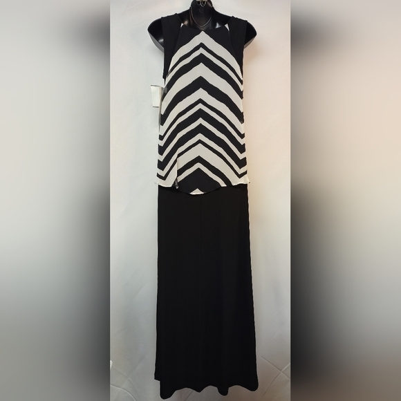 Connected Apparel Black White Striped Full-length Overlay Dress Size 6 NWT - Picture 2 of 10